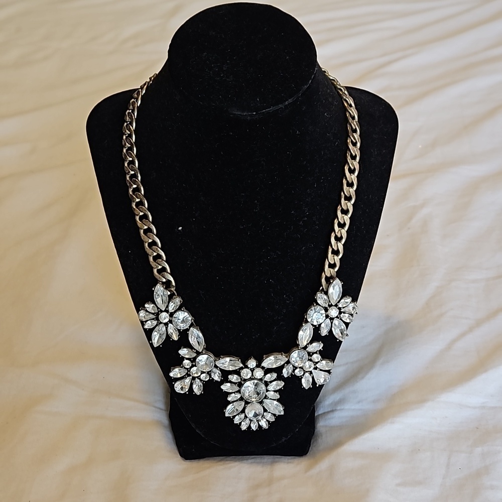 Statement Necklace Clear Crystal and Gold Chain
